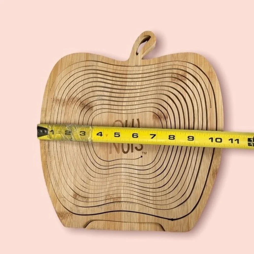 Oh Nuts Apple Bamboo shaped collapsible wooden fruit basket 12x10 new